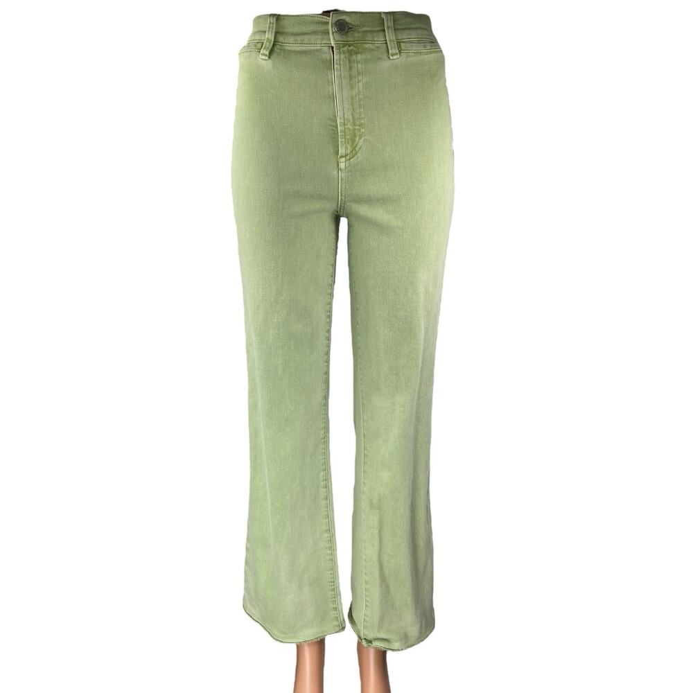 Alice + Olivia Green High Waist Frayed Raw hem Bootcut Flared Denim Jeans Sz 24